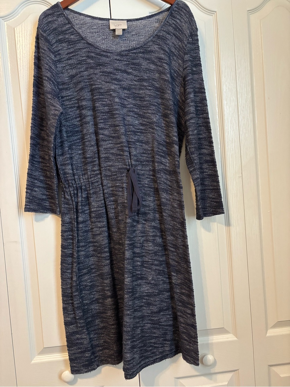 LOFT Navy Marled Drawstring Waist Midi Dress